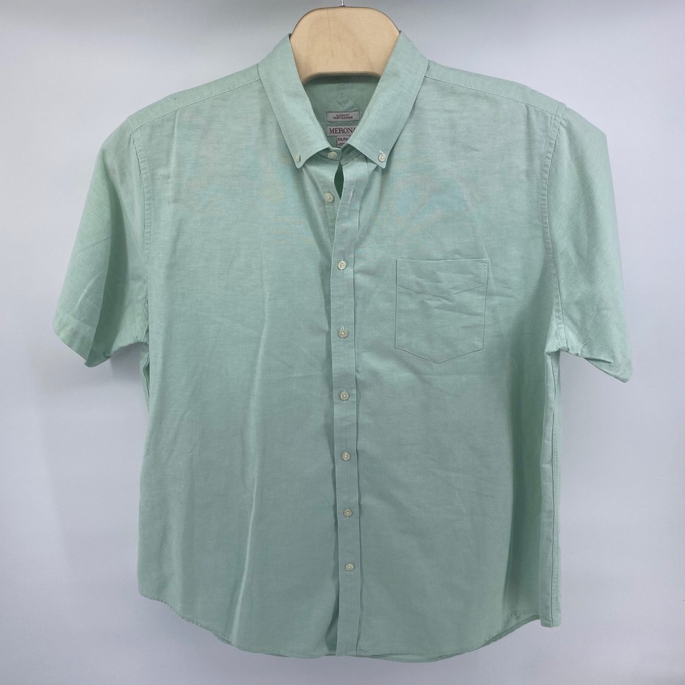 Merona Mens XXL Mint Green Oxford Shirt Short Sleeve Button Down Classic Fit